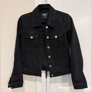ZARA‎ Black Denim Jacket Women's Button-Front Jean Jacket Size S EUC